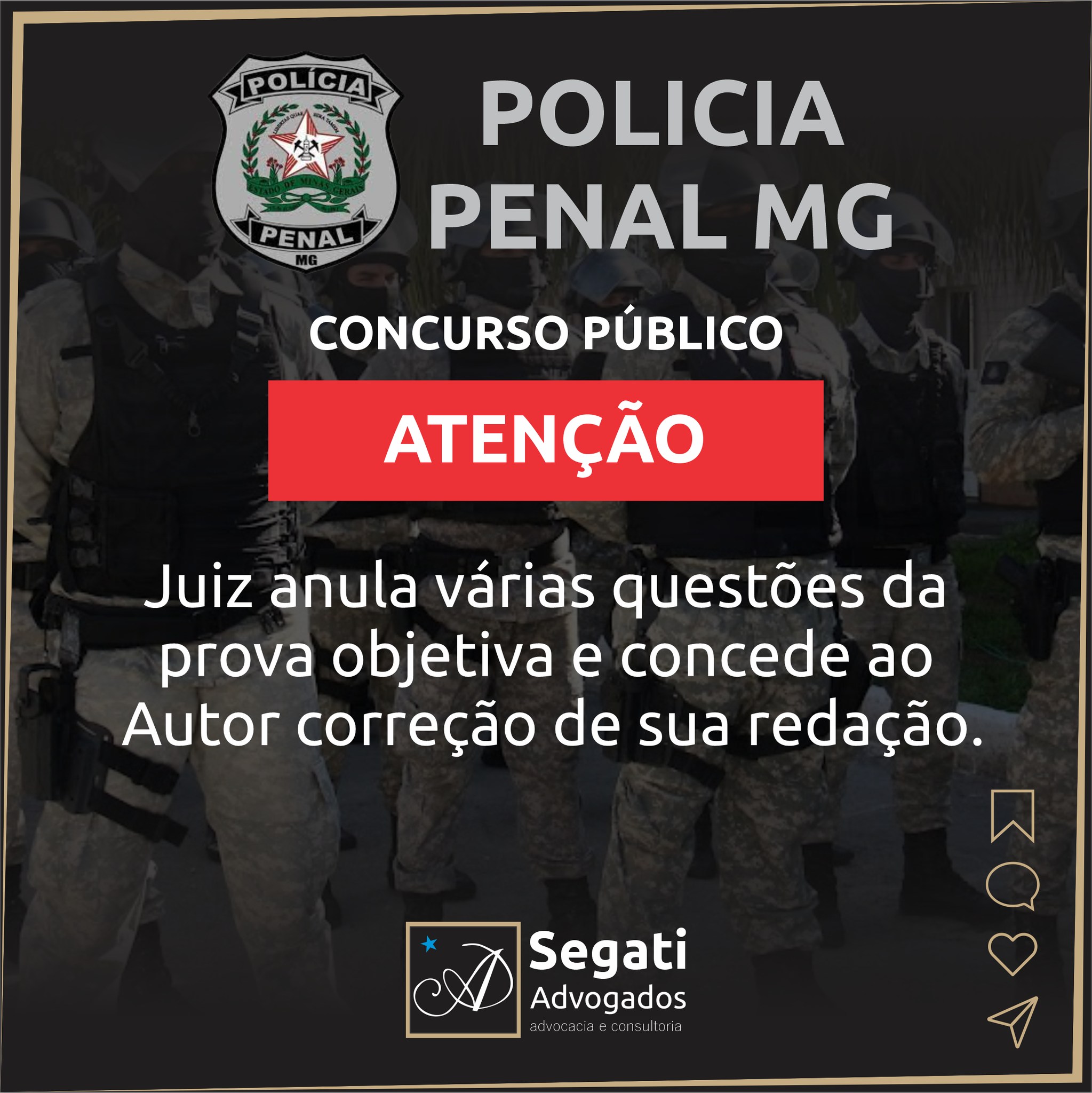 Juiz anula várias questões da prova objetiva do concurso de Polícia Penal de Minas Gerais e concede ao autor correção de sua redação 